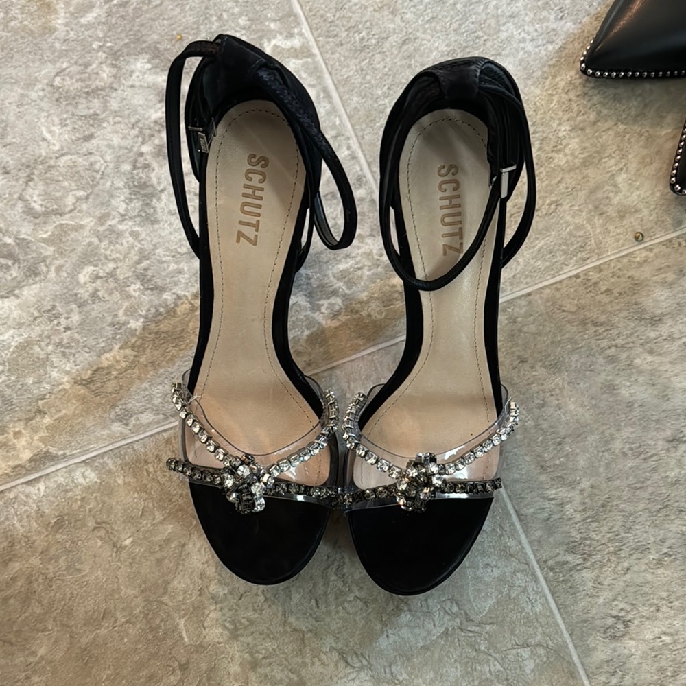 SCHUTZ Black Crystal Embellished Heels
